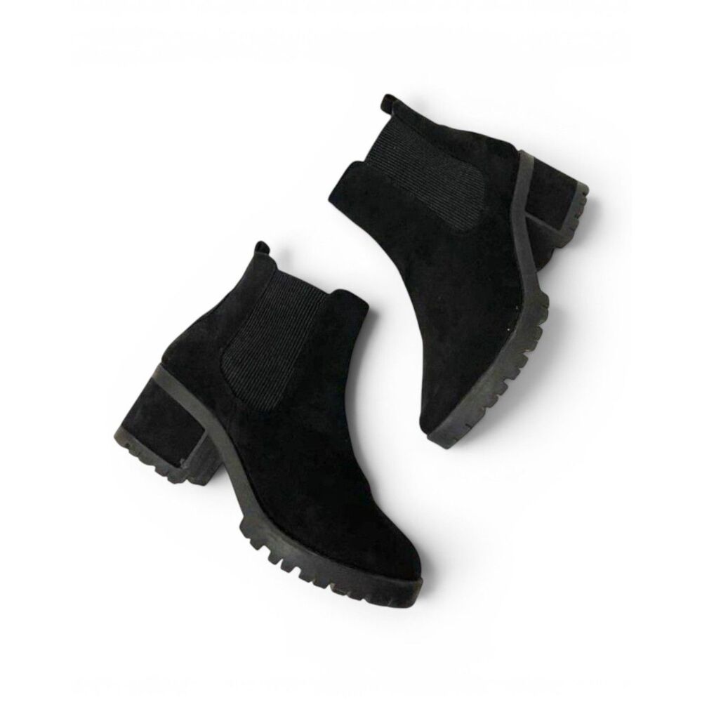 Seven7 Footwear  "Berlin" Lug Sole Black Suede Bootie, Size 10